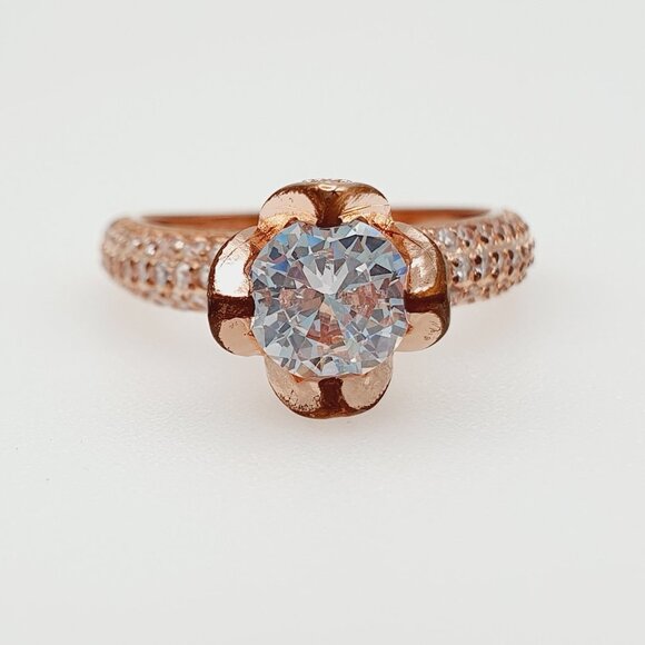 🎀 Flower Jewelry Round Diamond Anillos Macro Pave Ring for Woman, HA4649 - Picture 1 of 4